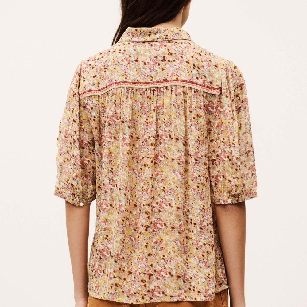 ba&sh NEW Lark Rose Floral Semi Sheer Braided Detail Button Front Blouse US 6 - Picture 4 of 11